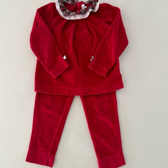Jacadi Other - JACADI red velours pajamas with tartan collar in size 4